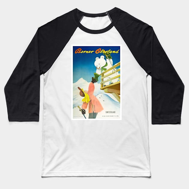 Berner Oberland,Switzerland,Ski Poster Baseball T-Shirt by BokeeLee